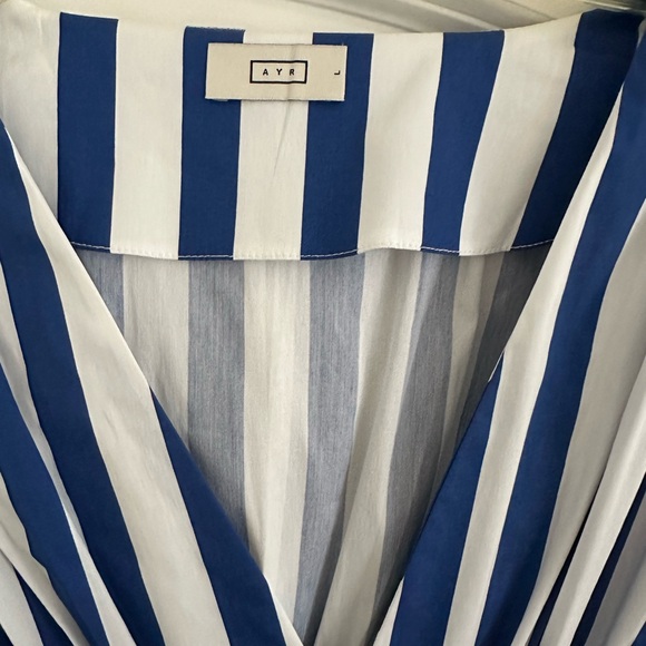 AYR Extra Extra Puff Sleeve Midi Dress in Marais Blue Regatta Stripe Women's L - Picture 4 of 4